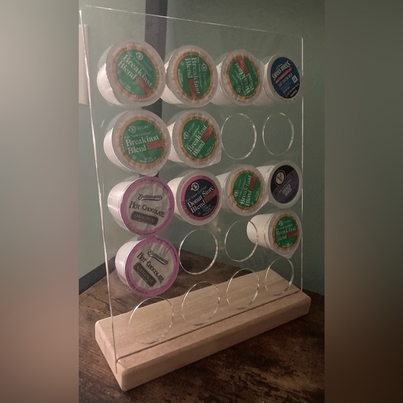 Clear Coffee Pod Stand Wood Base Coffee Pod Holder - Picture 1 of 8
